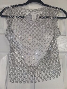House of Harlow 1960 Silver Beaded Mesh Camisole